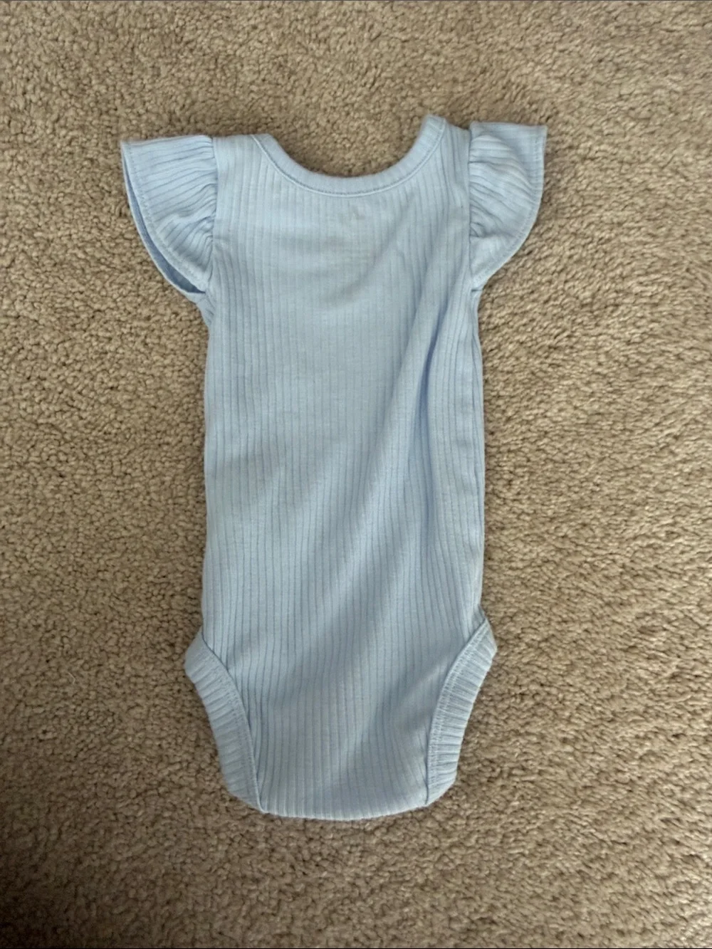 Baby Ribbed Flutter-Sleeve One-Piece Bodysuit - Light Blue